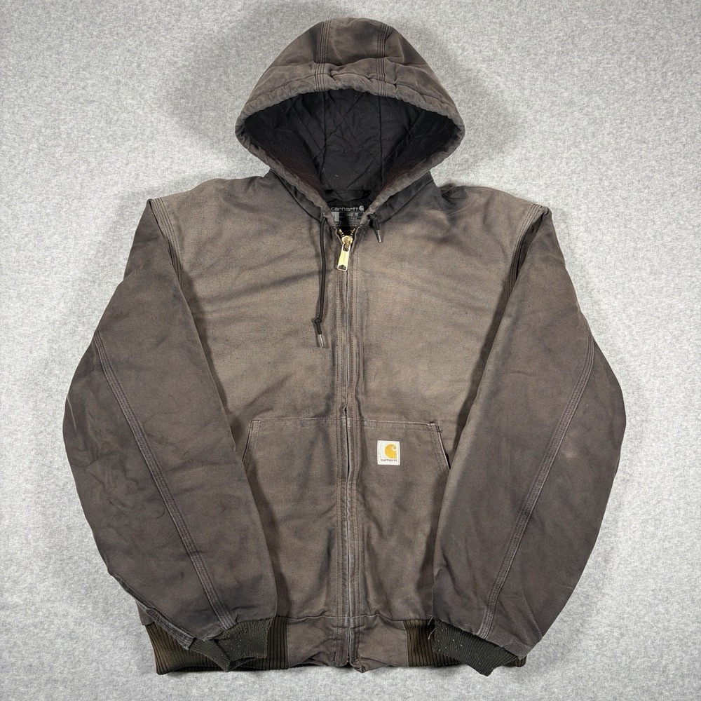 Carhartt Active Jacket Mens Large Hooded Sun Faded Distressed J140 BLK USA Made